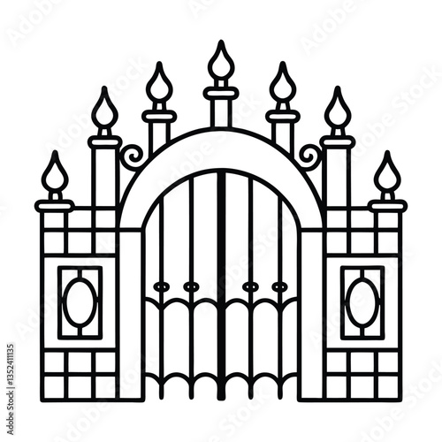 Obraz na płótnie A dark gate silhouette outlines a vector entrance w salonie