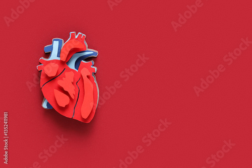 Paper heart on red background