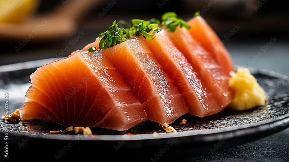 Plate of sushi with a garnish of parsley Plate of sushi with a garnish of parsley