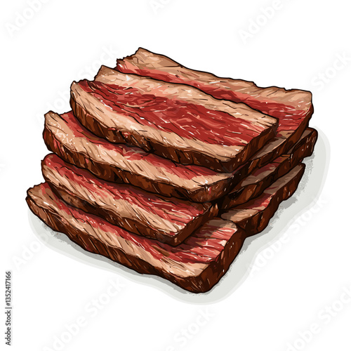 Juicy Sliced Beef Brisket with Herbs on Plate