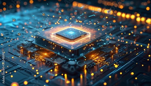 Futuristic Electronic Circuit Board With Microchips And Components