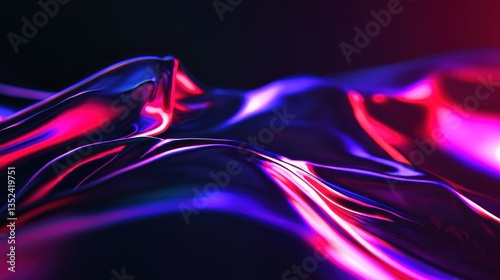 Abstract, vibrant, liquid, futuristic, flowing fabric, dark background, glowing colors, design concept photo
