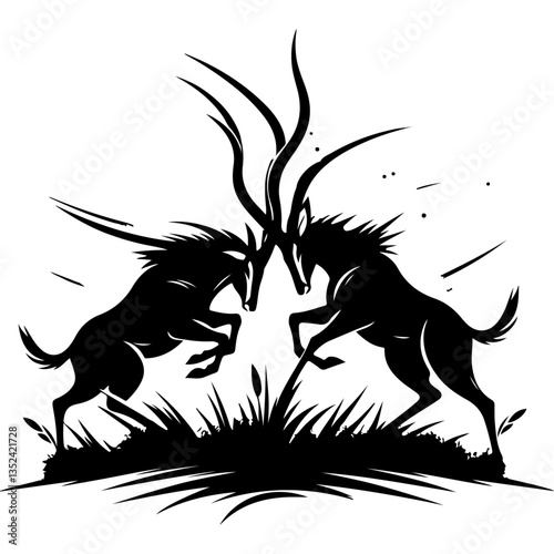 Deer wildlife fight scene in silhouette