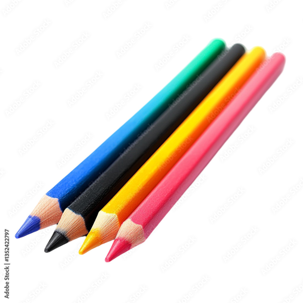 Fototapeta premium Colorful Pencils on Striped Background Art Supplies Creativity Design