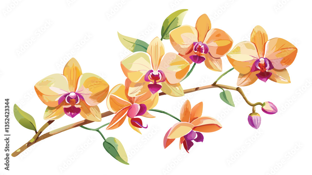 Naklejka premium Orchid flower, pink, yellow and purple, white background wallpaper, vector file