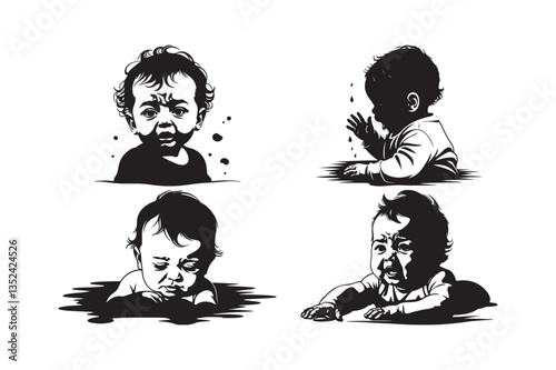 Black and White Crying Baby Illustration | Emotional Ink Art 