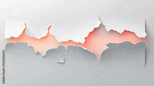 The image depicts a horizontal illustration of a piece of white paper with irregularly torn edges. The torn sections reveal a soft orange gradient underneath, creating a contrast against the light