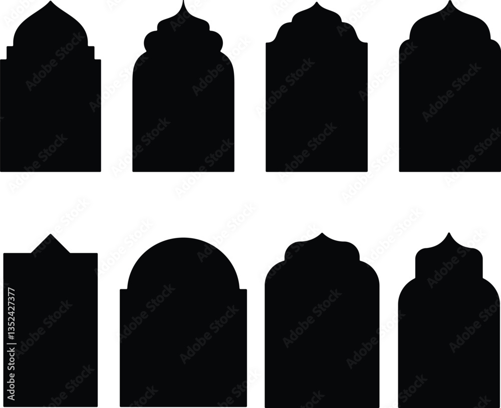 Fototapeta premium PrintCollection of oriental style Islamic windows and arches with modern boho design