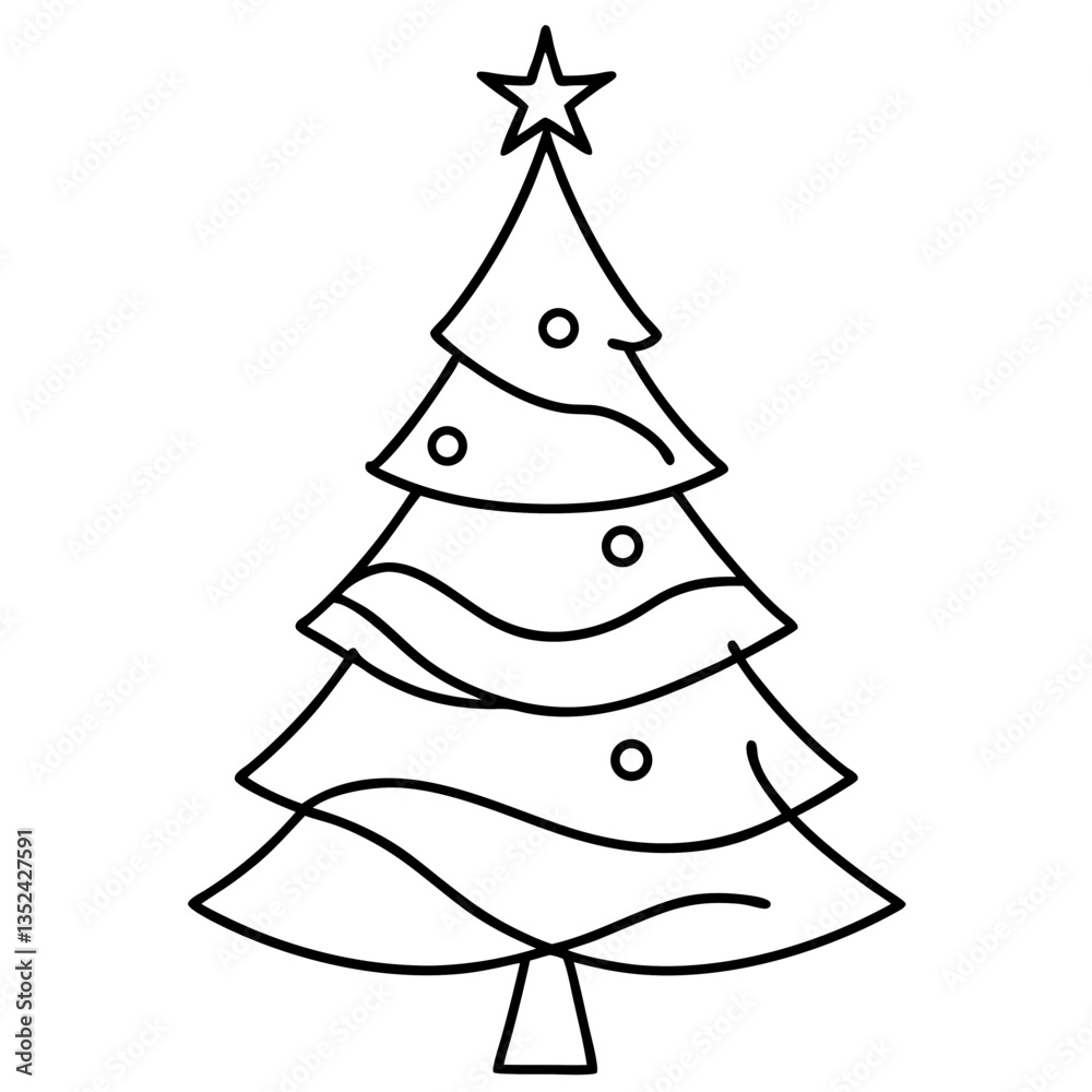 Christmas Tree Line Art Drawing