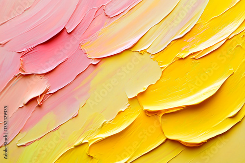 Bright and colorful abstract art with pink and yellow brush strokes on canvas