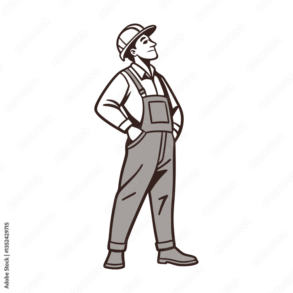 Man in Work Clothes - Vector Illustration, Cartoon Clipart & Line Art Design for Print 2.eps