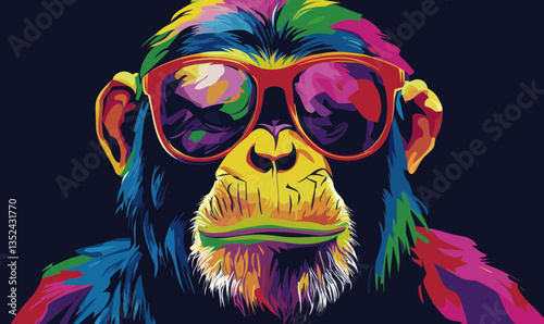 Colorful Minimalist Vector Ape with Sunglasses for Modern Graphic Tee Design