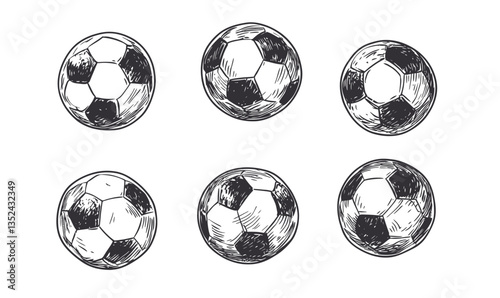Hand-Drawn Flying Soccer Balls Sketch Vector in Minimalist Style for Sports Design