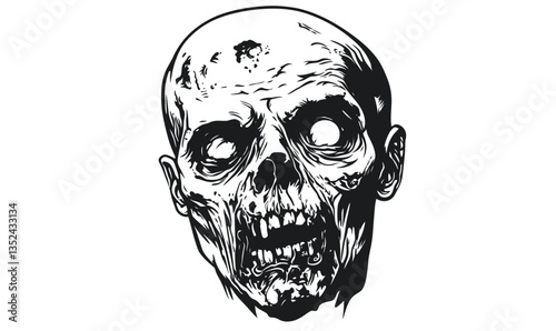 Zombie Head Ink Sketch Illustration for Horror Themes and Walking Dead Concepts