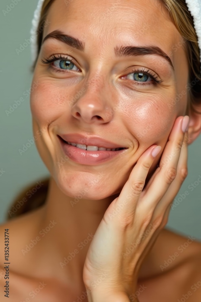 Fototapeta premium Clean, glowing skin after spa facial; close-up , face, natural, organic