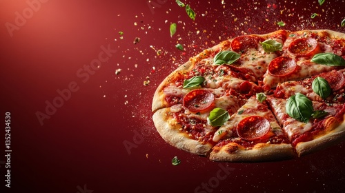 Pizza on the red background
