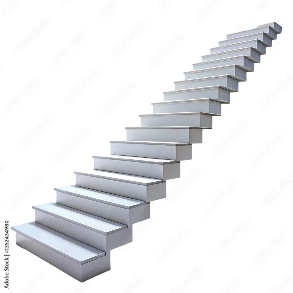 White Staircase 3D Render isolated on transparent background White Staircase 3D Render isolated on transparent background