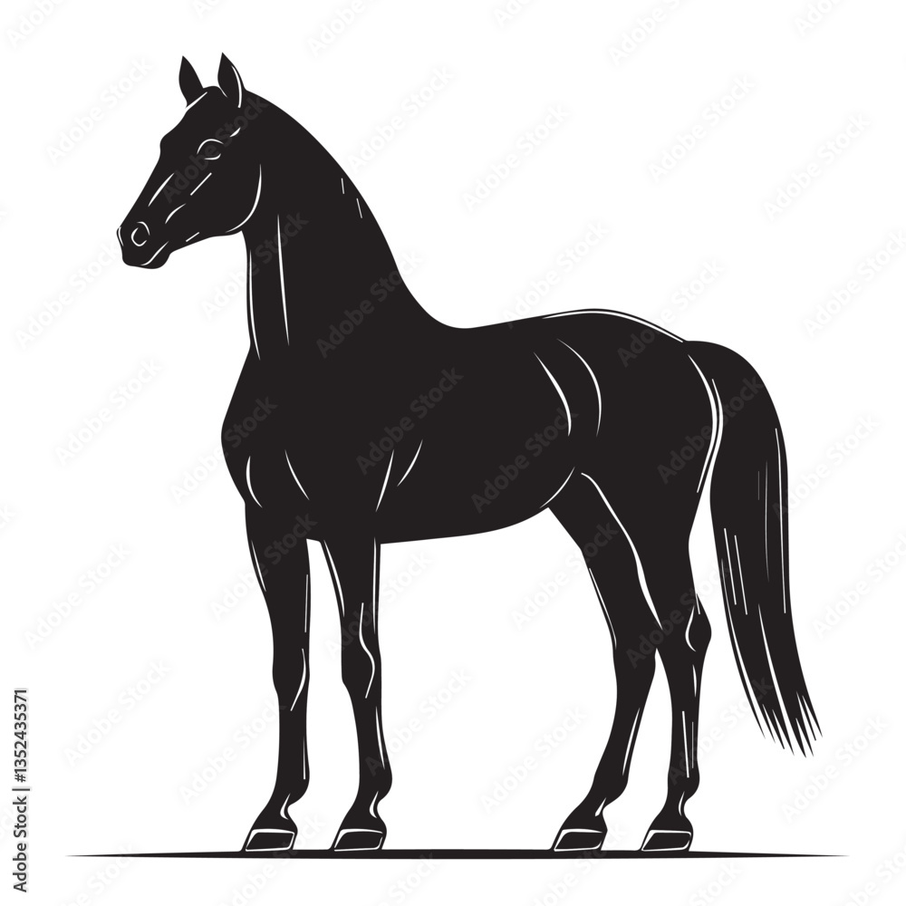 Obraz premium beautiful black silhouette of a horse standing on a white background, vector, graphics 