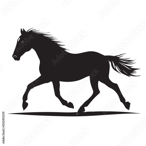 black silhouette of a running horse on a white background, side view, vector, graphics
