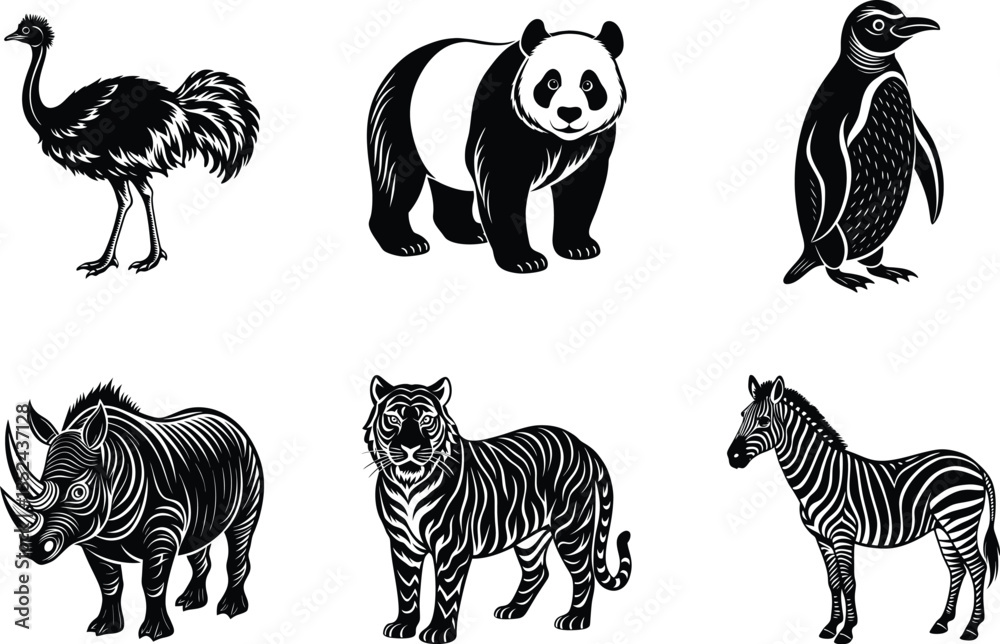 Obraz premium group of wild animals silhouette vector illustration
