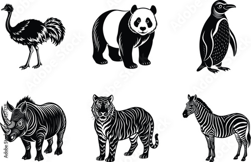 group of wild animals silhouette vector illustration