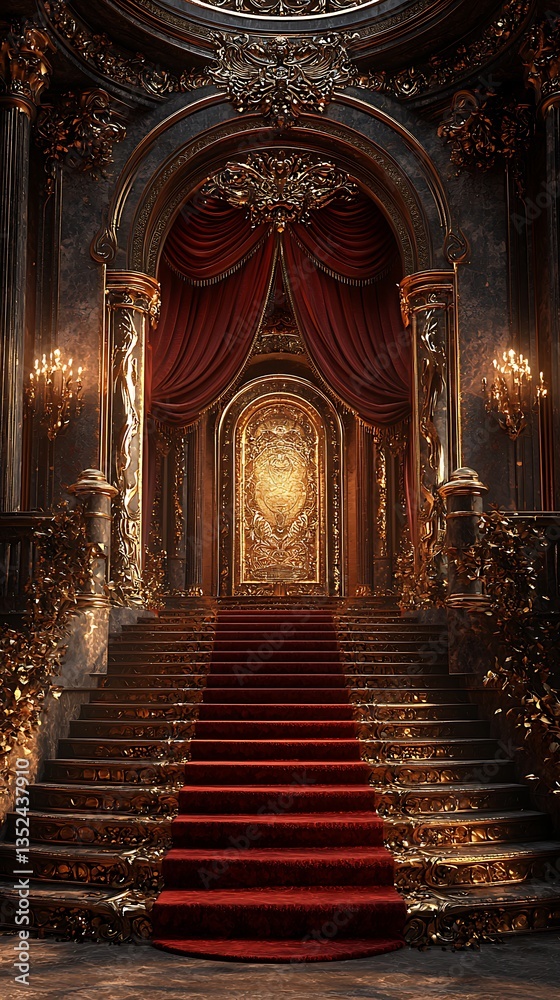 Fototapeta premium Velvet curtain backdrop with golden chairs high resolution picture