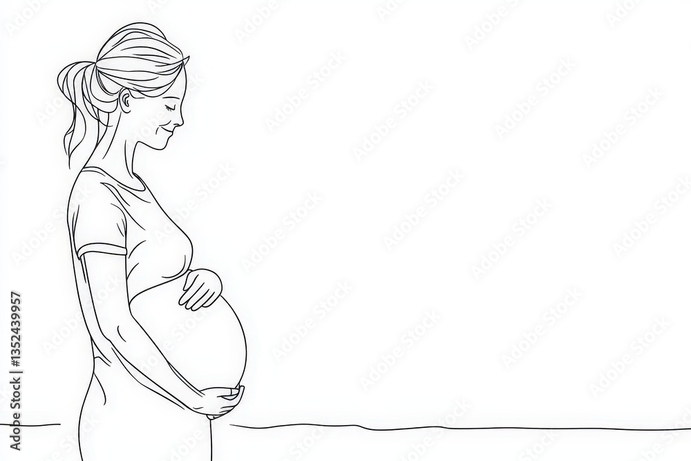 A serene illustration of a pregnant woman gently cradling her baby bump, standing in profile against a minimalist background, symbolizing motherhood and anticipation A serene illustration of a pregnant woman gently cradling her baby bump, standing in profile against a minimalist background, symbolizing motherhood and anticipation