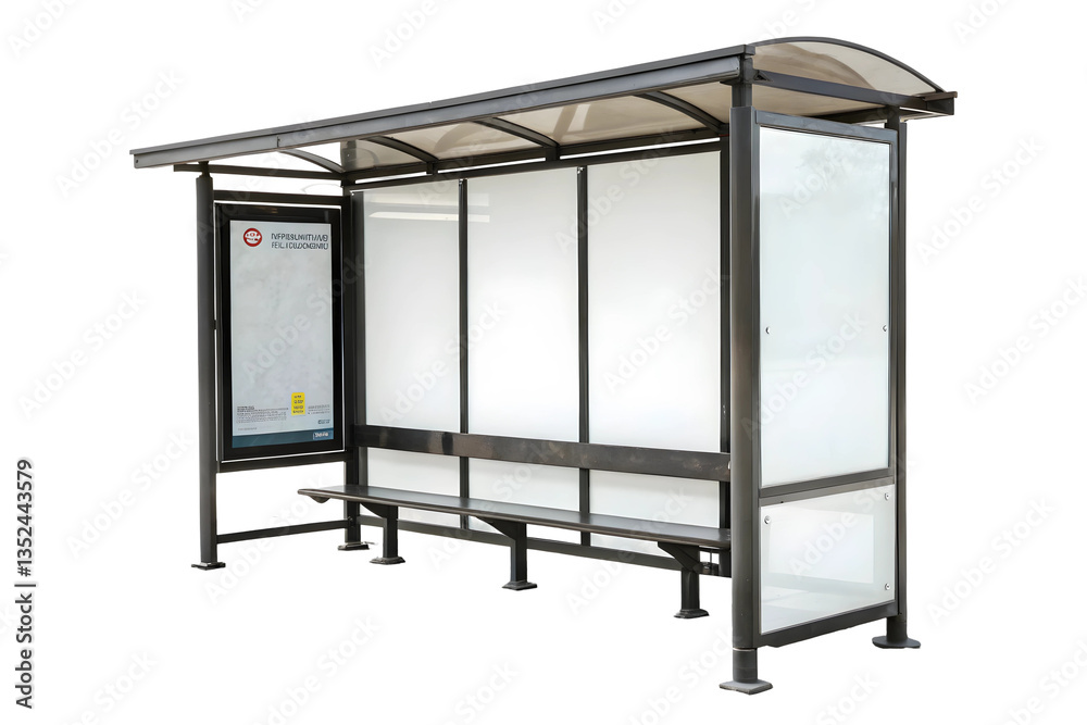 Modern Bus Shelter with Glass Roof and Bench on Light Background. Modern Bus Shelter with Glass Roof and Bench on Light Background.