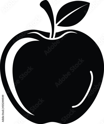 Black apple vector illustration with leaf, fresh and healthy fruit design
