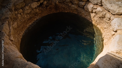 Close-up of Jacob's Well, also known as the Well of Sychar. The well where the Samaritan woman drew water, a Christian holy site.