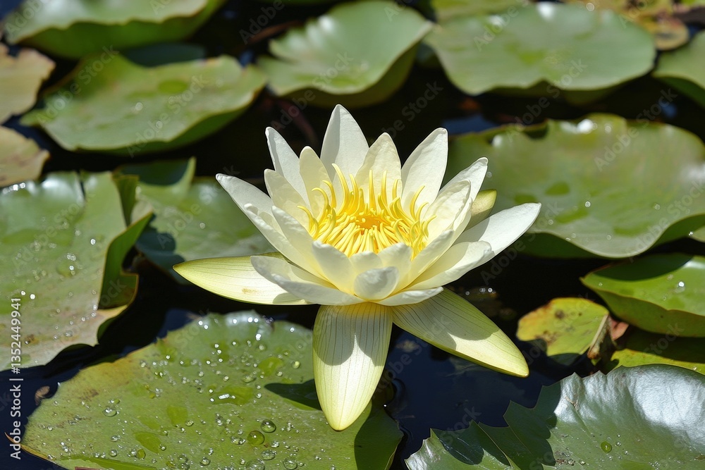 White Water Lily on Pond Leaves White Water Lily on Pond Leaves