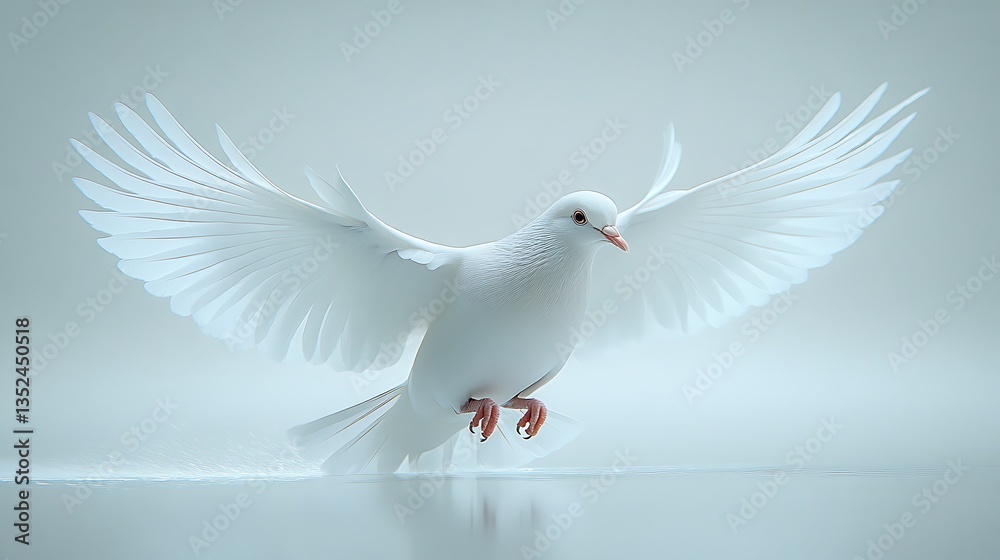 Fototapeta premium White dove flying and showing freedom and peace