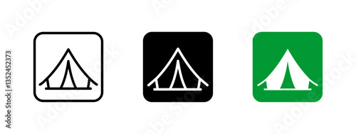Camping tent icon. Outdoor adventure vector illustration. Travel and tourism symbol for nature exploration, hiking and recreational camping sites. Wilderness shelter pictogram.