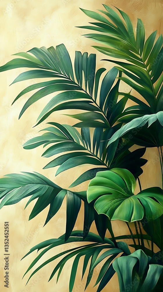 Obraz premium Lush palm leaves tropical illustration high resolution picture