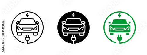 Electric vehicle charging icon. Car energy station vector illustration. Sustainable transport and eco-friendly mobility symbol for electric automobiles and renewable power.