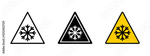 Cold hazard icon. Winter warning vector illustration. Ice and snowflake safety sign for slippery surfaces, freezing temperatures and weather precautions.