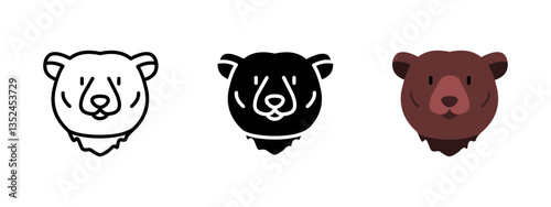 Bear icon. Bear face vector illustration. Cute furry forest mammal symbol. Happy bear sign. Friendly wild predator head pictogram. Cartoon brown wildlife mascot concept.