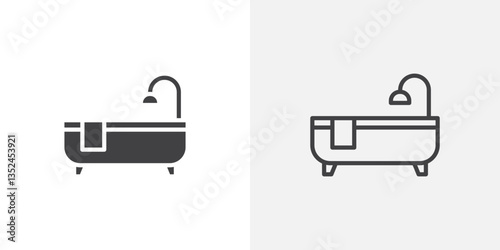 Bathroom icon vector set in black flat and line stroke style