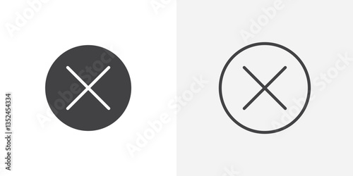 Cancel icon vector set in black flat and line stroke style