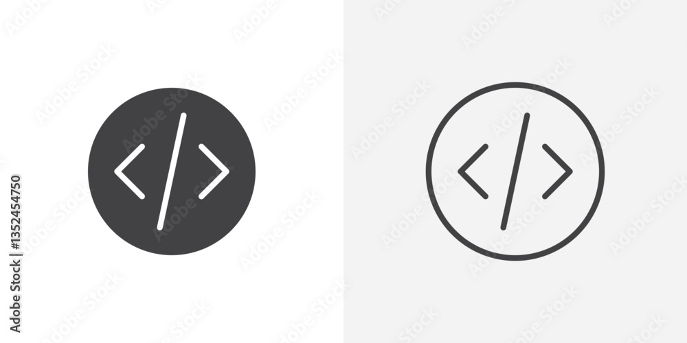 Code icon vector set in black flat and line stroke style Code icon vector set in black flat and line stroke style