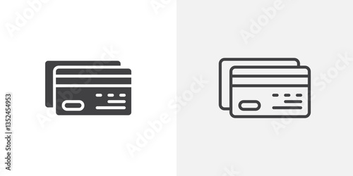 Credit card icon vector set in black flat and line stroke style