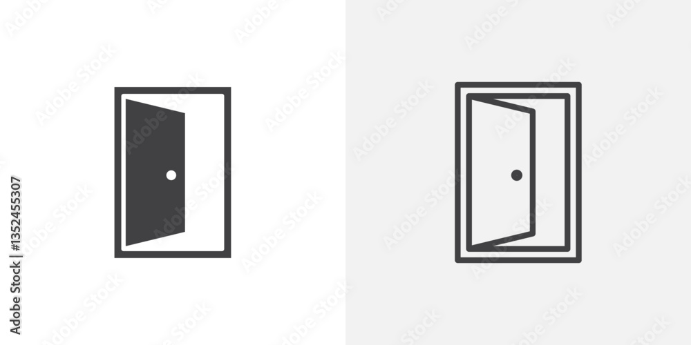Door icon vector set in black flat and line stroke style Door icon vector set in black flat and line stroke style