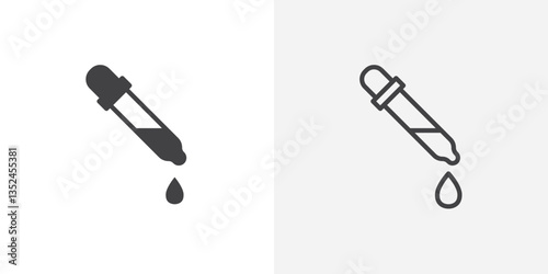 Dropper icon vector set in black flat and line stroke style