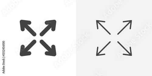 Fullscreen icon vector set in black flat and line stroke style