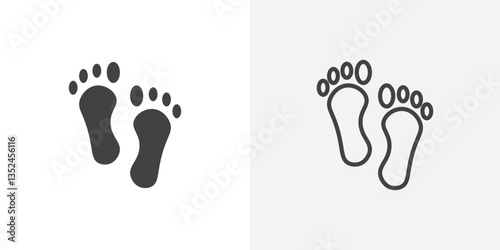 Foot icon vector set in black flat and line stroke style