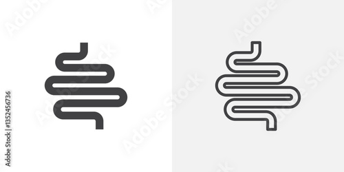Intestine icon vector set in black flat and line stroke style