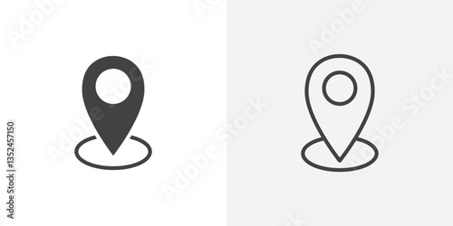 Location pin icon vector set in black flat and line stroke style