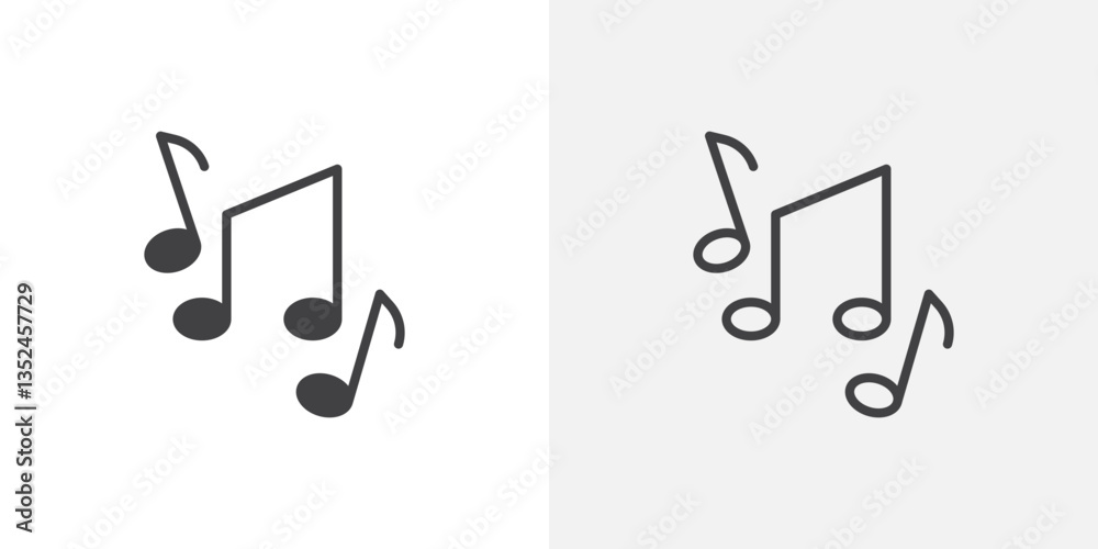 Music note icon vector set in black flat and line stroke style Music note icon vector set in black flat and line stroke style