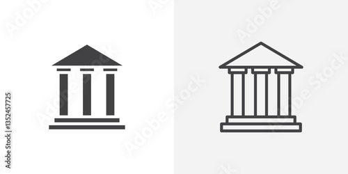 Museum icon vector set in black flat and line stroke style