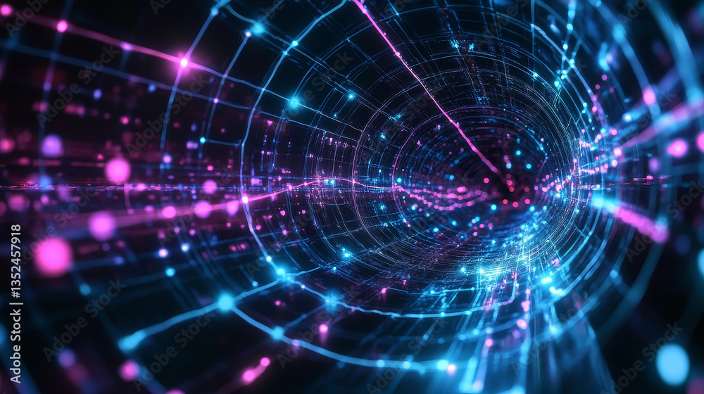 Tunnel of Digital Cyberspace with Line Neon Light, Network Connections, Technology Digital Abstract Background 3d rendering Tunnel of Digital Cyberspace with Line Neon Light, Network Connections, Technology Digital Abstract Background 3d rendering